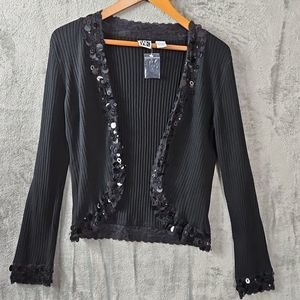 WR Women's Silk Blend Rib Black Cardigan Embellished Sz Lg NWOT